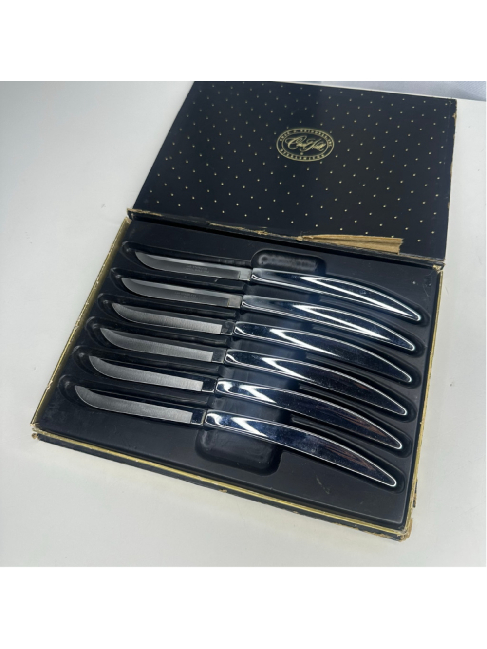 Vintage Carvel Hall Chas D Briddell 6 Steak Knife Set 440 Stainless USA Case MCM